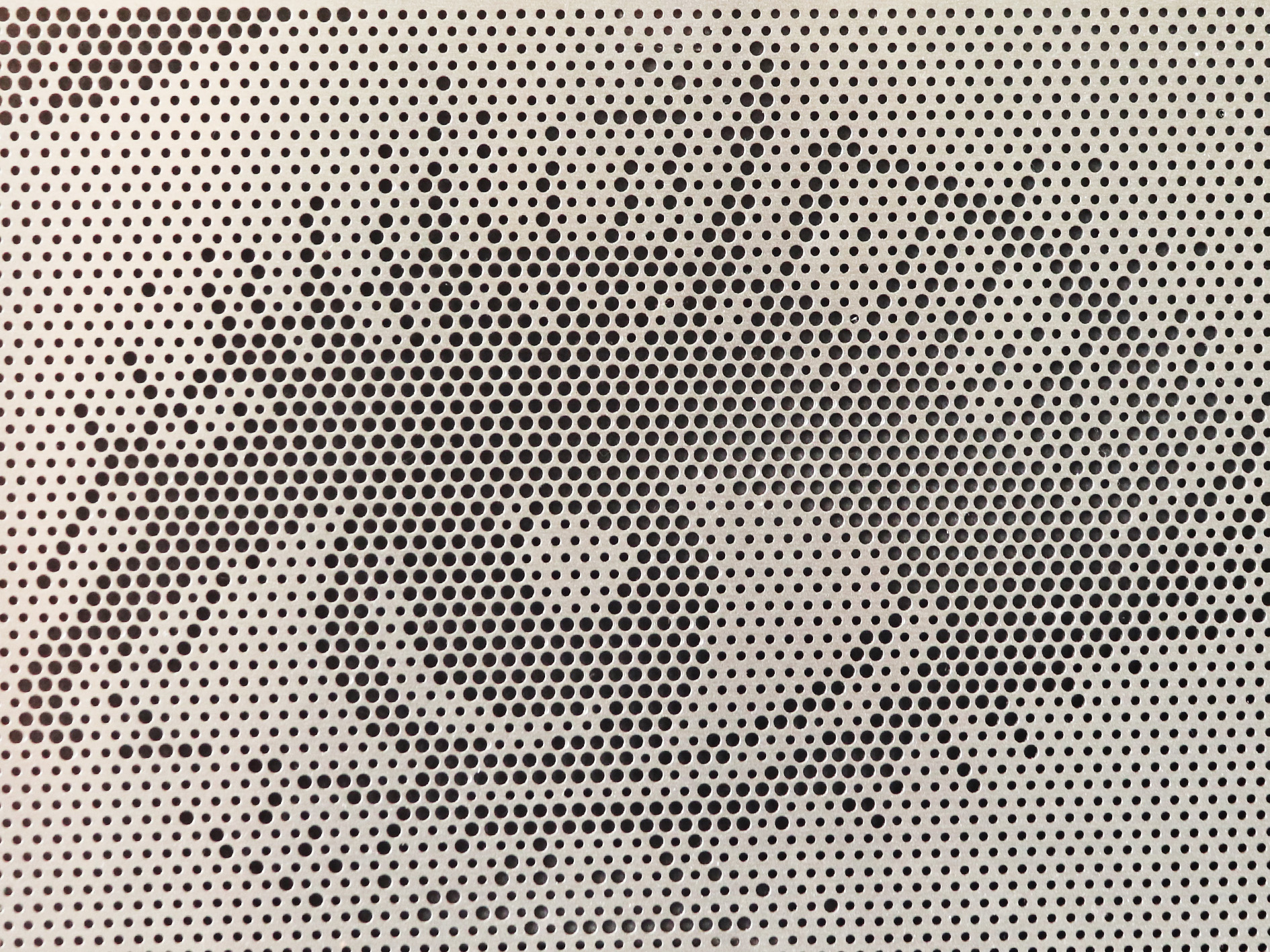 Custom PicturePerf perforated metal panel — a portrait image rendered in stainless steel using varying hole sizes